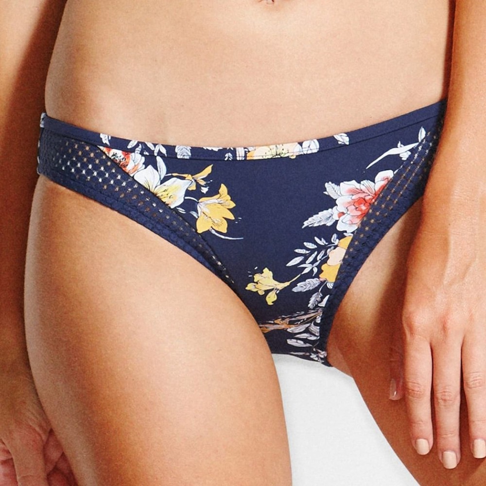 New Seafolly Womens 12 XL Midsummer Floral Bikini Bottoms Navy Blue Hipster